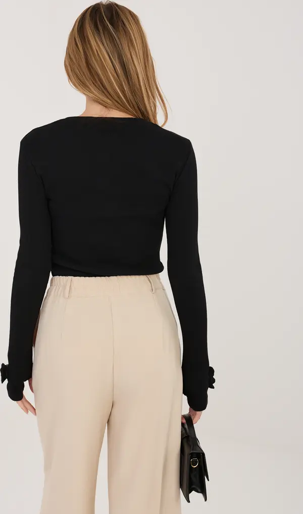 RUE PARIS Дамска черна блуза с дълъг ръкав