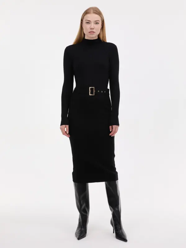 Orsay Дамска черна миди рокля с колан