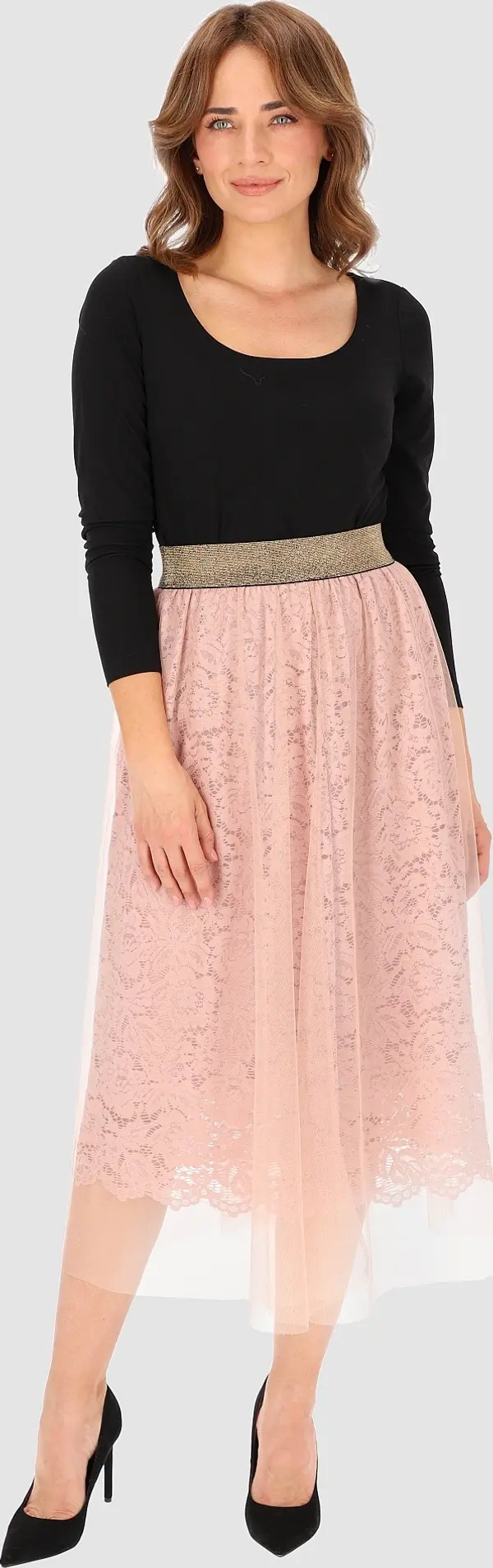 PERSO Дамска дантелена миди пола с подплата