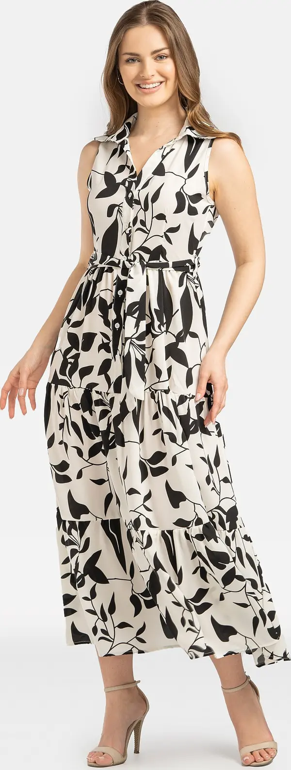 PERSO Дамска дълга рокля без ръкави с връзки