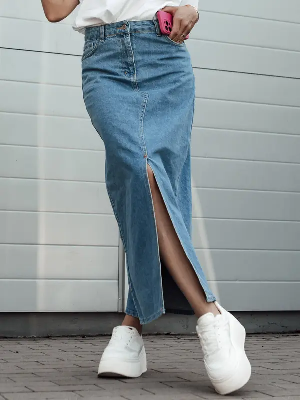 DStreet Дамска дънкова макси пола с цепка