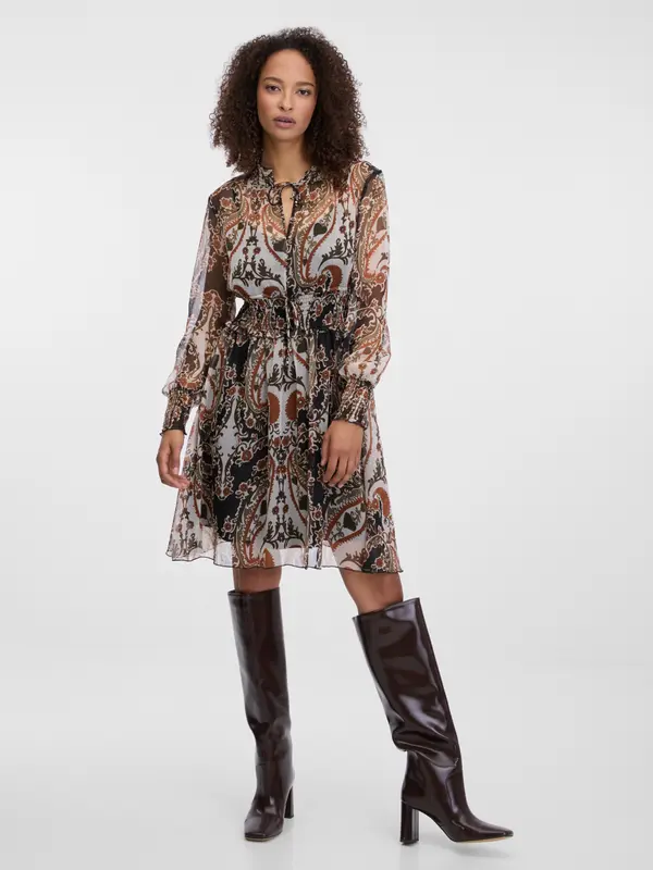 Orsay Дамска кафява рокля с шарки ORSAY