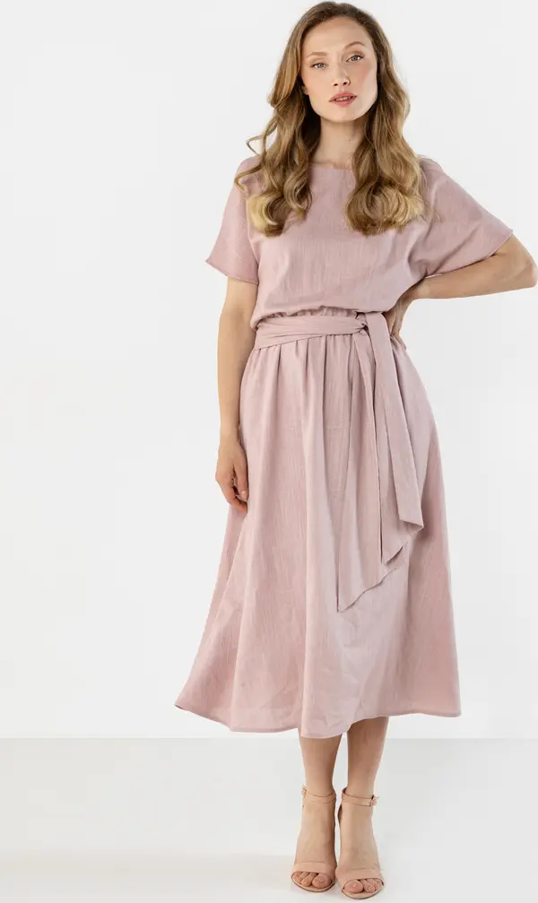 Awama Дамска ленена миди рокля с колан