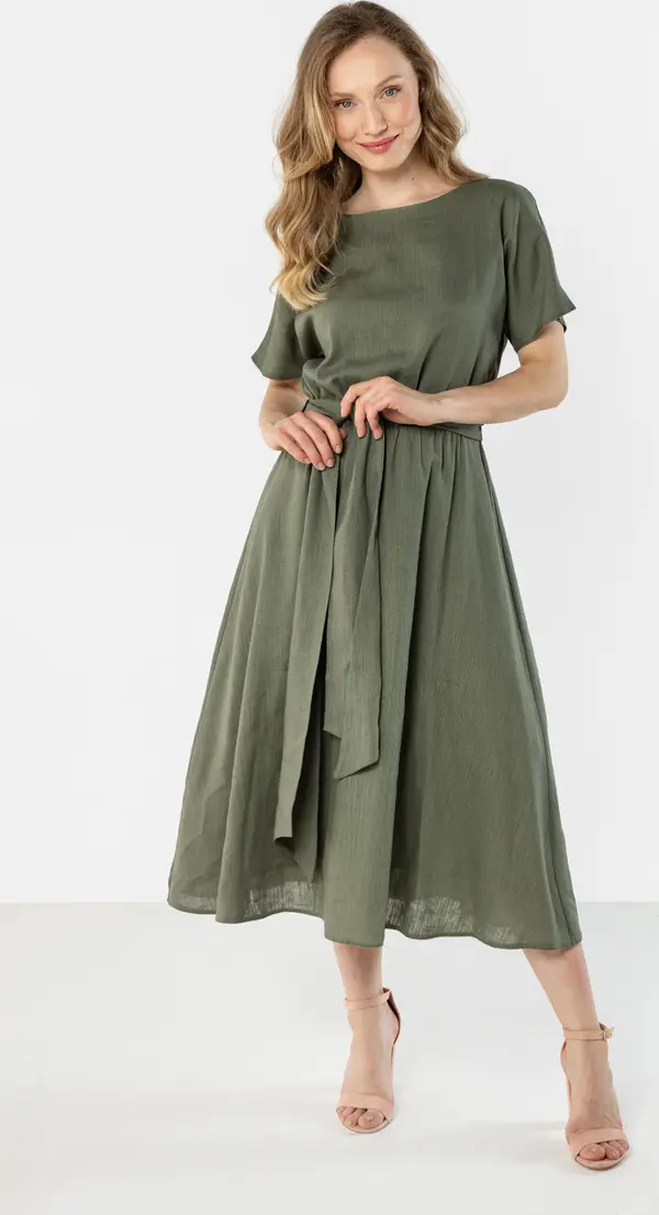 Awama Дамска ленена миди рокля с връзки