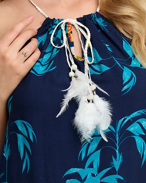 Resti Дамска лятна синя рокля с флорален мотив