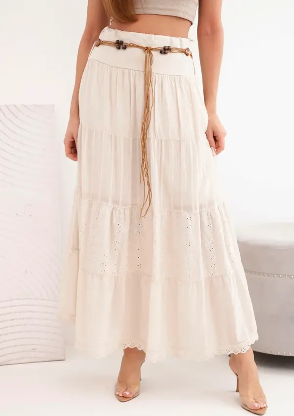 Kesi Włoski Дамска макси пола с бродиран отвор и еластична талия