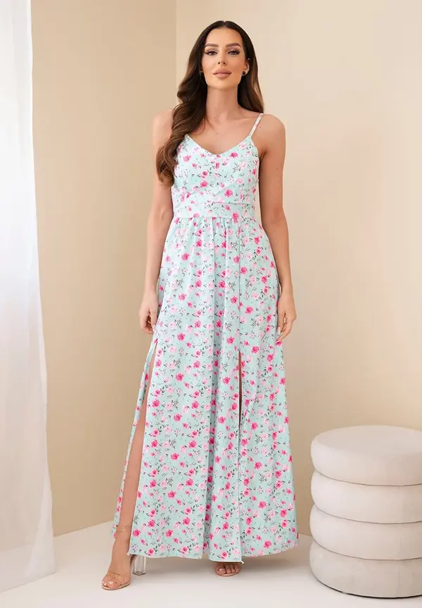 Kesi Włoski Дамска макси рокля с флорални мотиви и презрамки