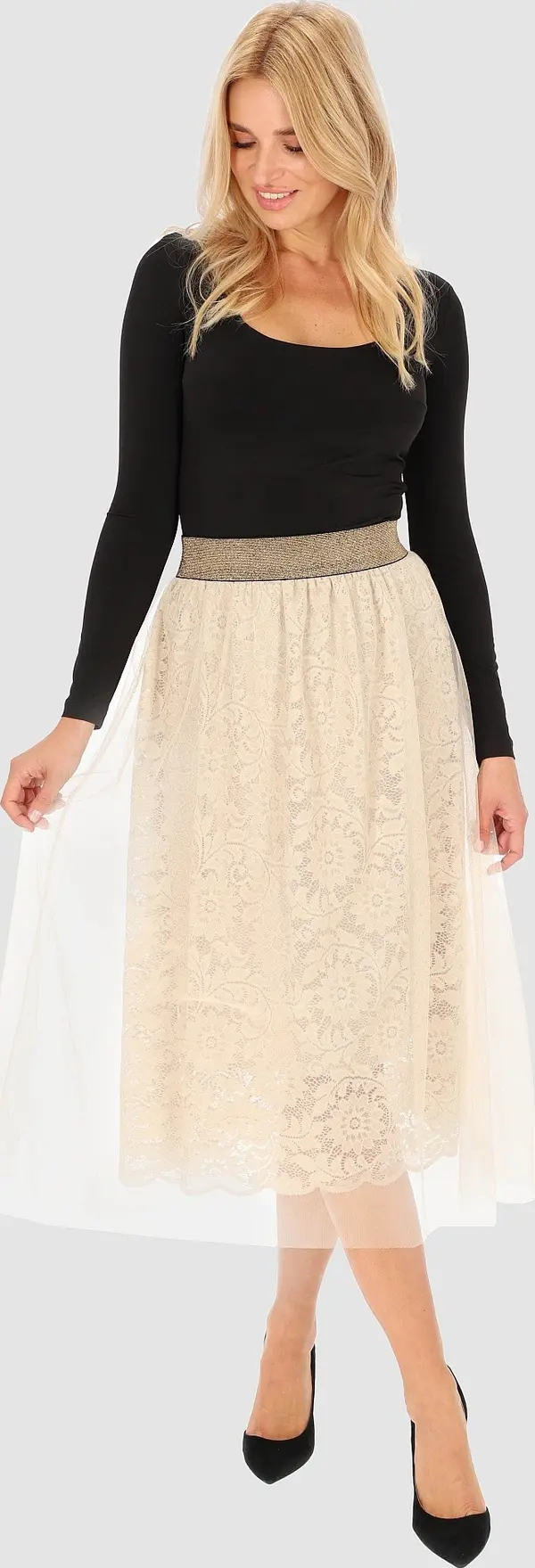 PERSO Дамска миди пола PERSO от дантела с подплата