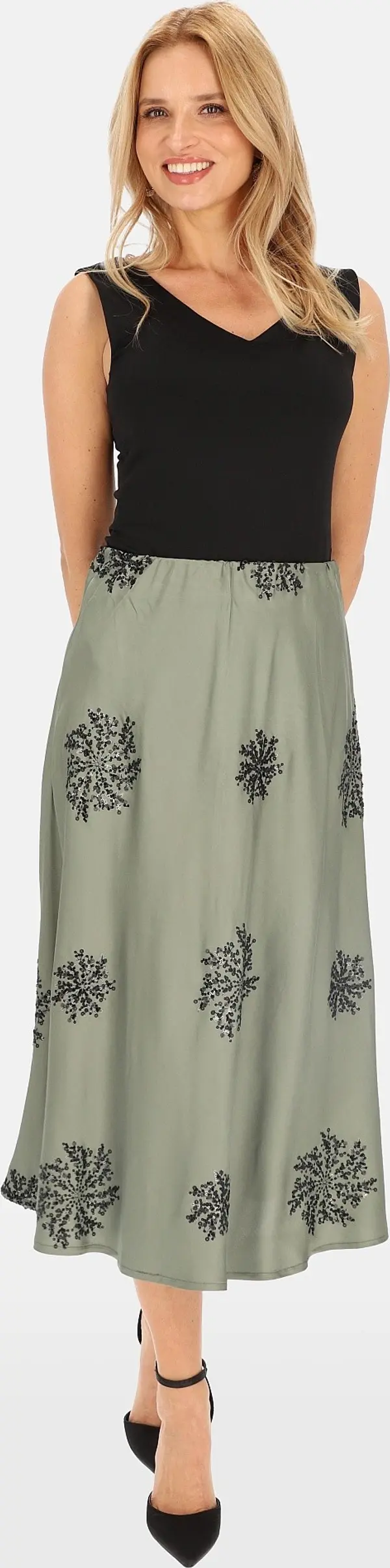 PERSO Дамска миди пола с бродерия от пайети