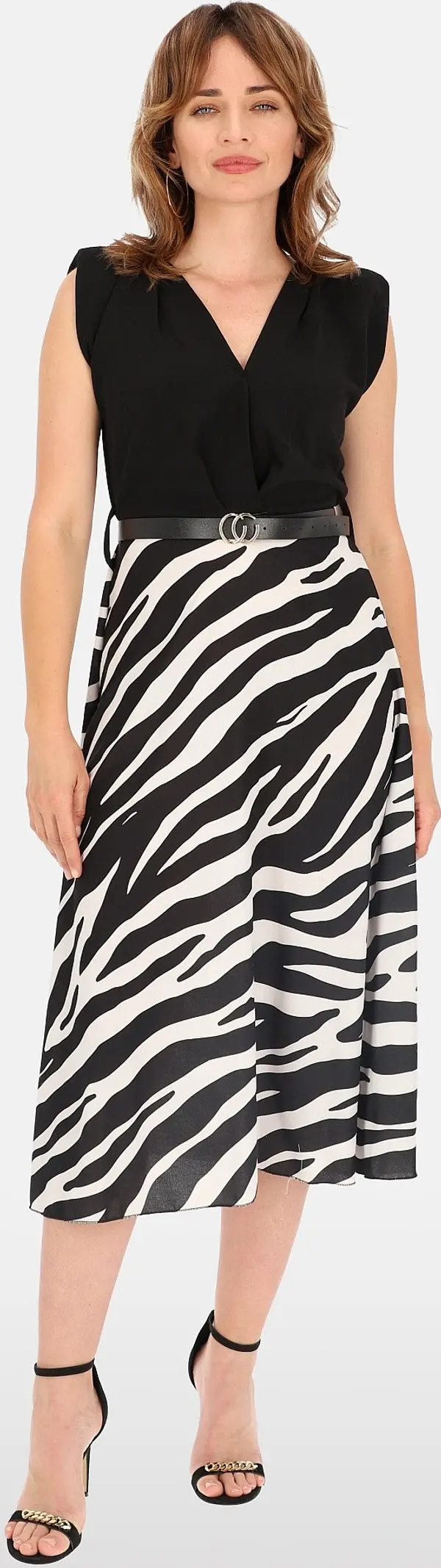 PERSO Дамска миди рокля с шарки и колан