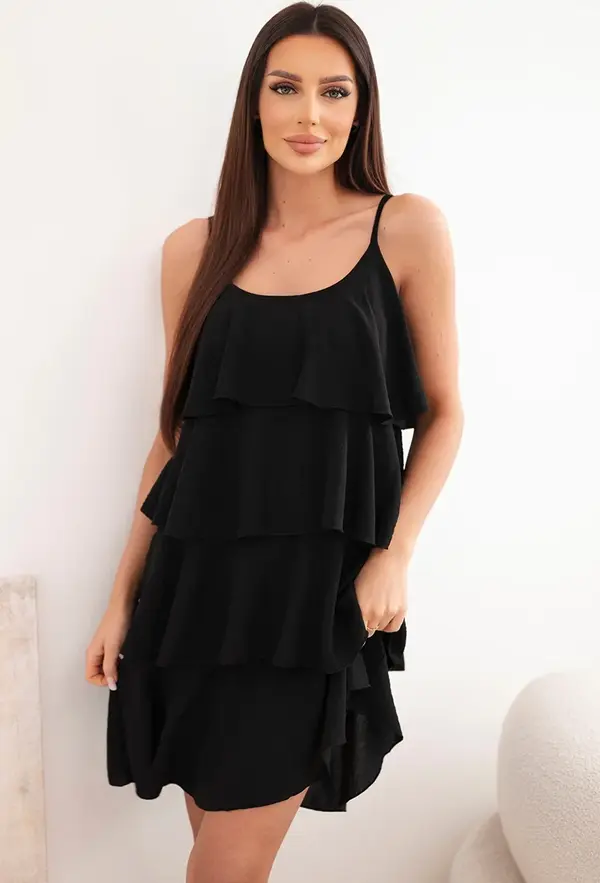 Kesi Włoski Дамска мини рокля с презрамки и волани, черна