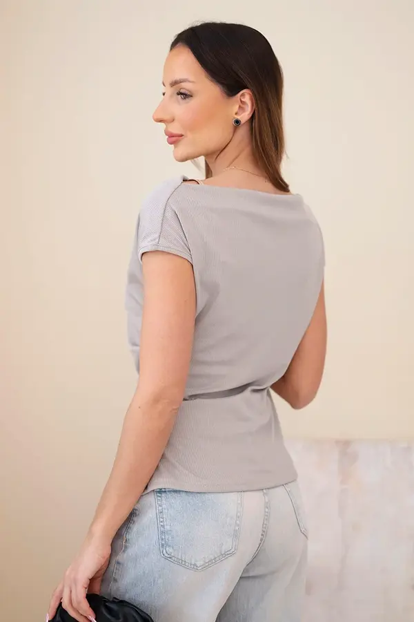 Kesi Włoski Дамска оребрена блуза с водопад деколте Kesi