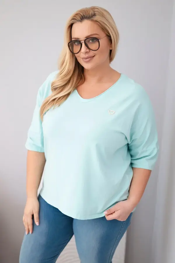 Kesi Włoski Дамска овърсайз блуза plus size Kesi с V-образно деколте в цвят мента