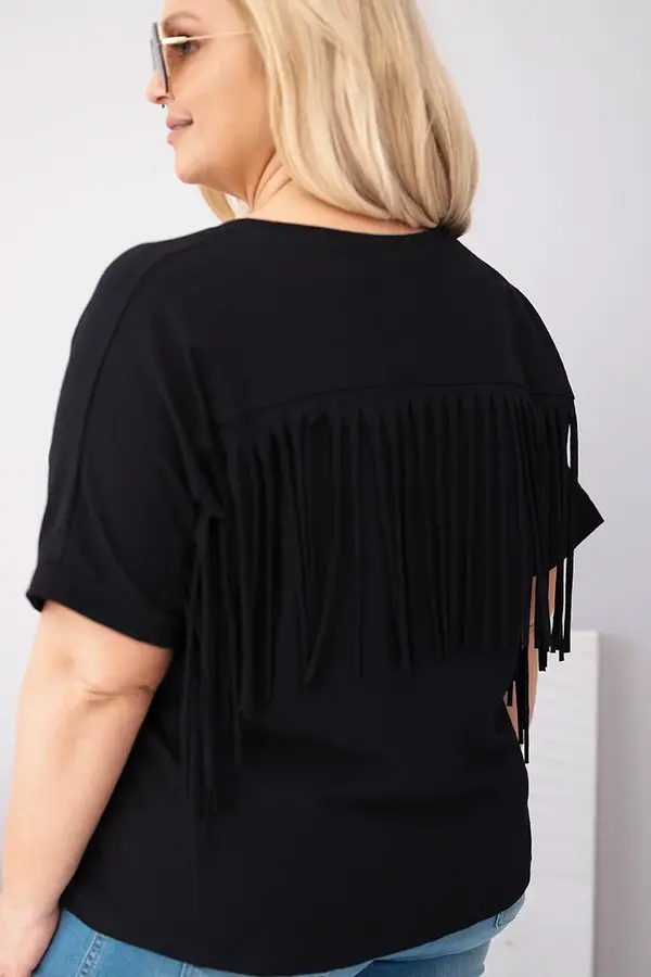 Kesi Włoski Дамска овърсайз блуза с V-образно деколте и пискюли