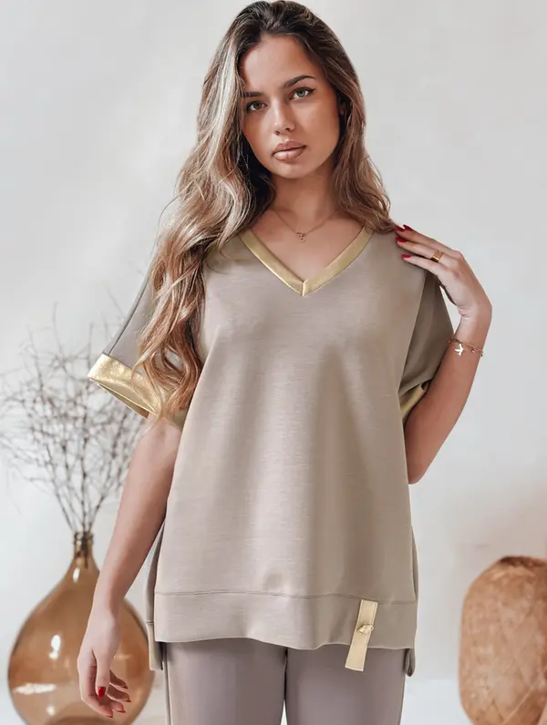 DStreet Дамска овърсайз блуза SHINE LOVE мока