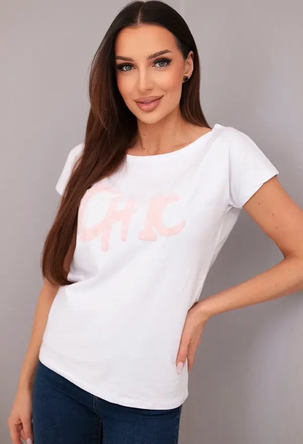 Kesi Дамска памучна блуза Kesi с щампа CHIC бяла