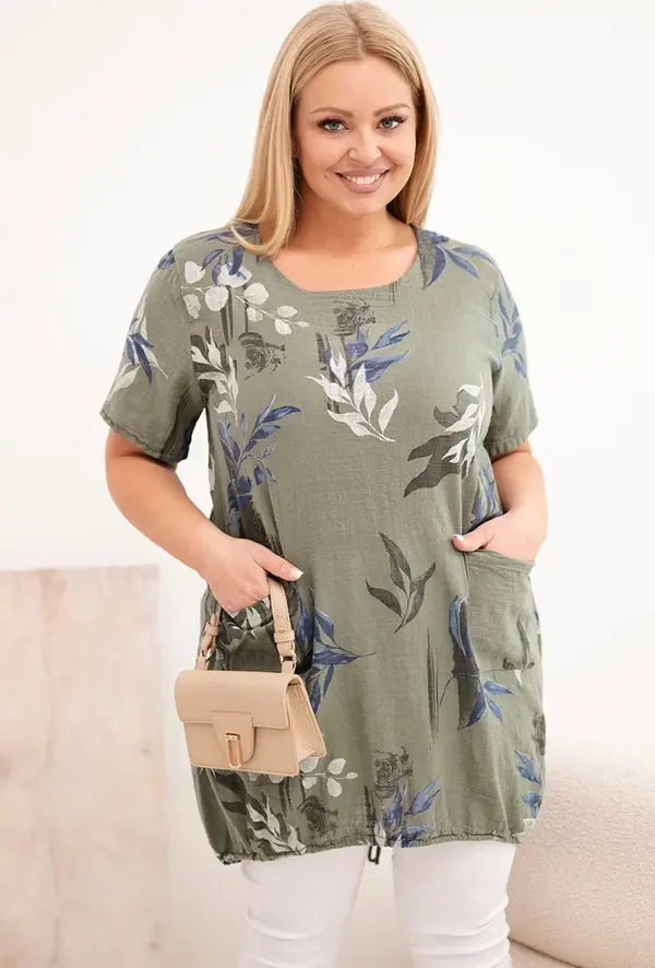 Kesi Włoski Дамска памучна блуза с големи размери Kesi с къс ръкав