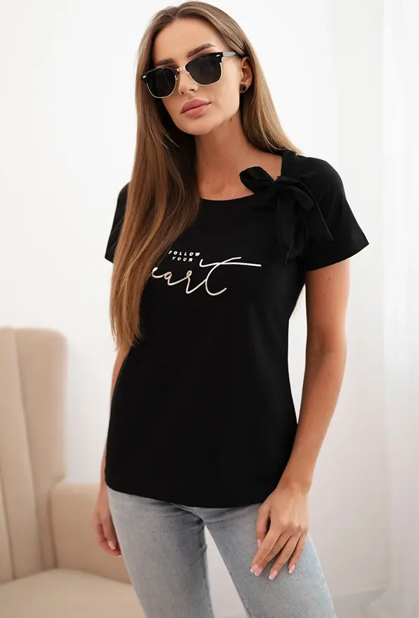 Kesi Дамска памучна блуза с панделка на рамото