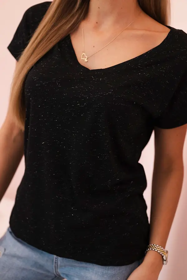 Kesi Дамска памучна блуза с V-образно деколте, черна