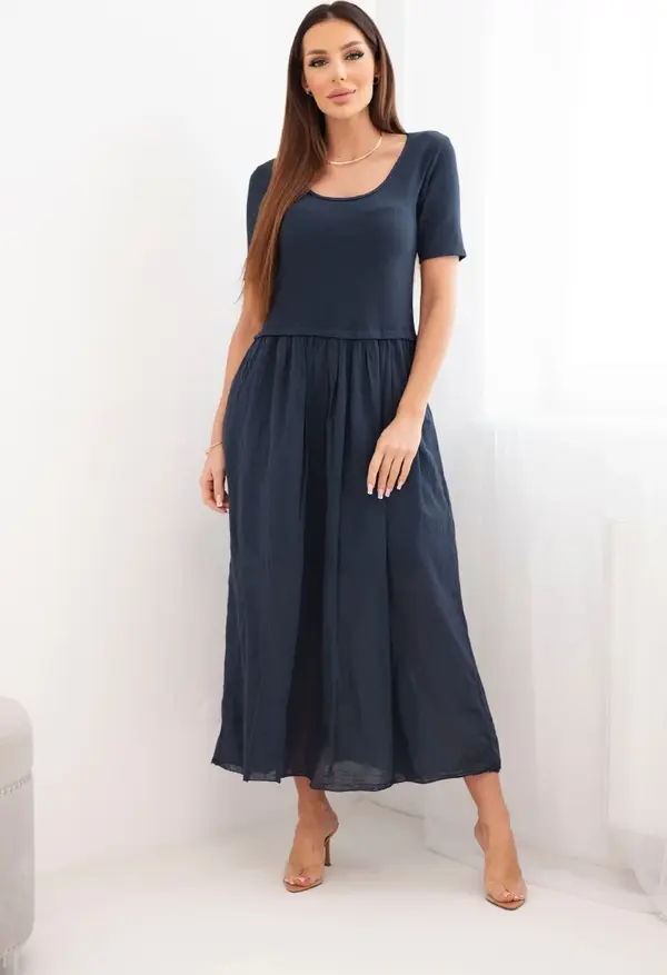 Kesi Włoski Дамска памучна миди рокля Kesi с къс ръкав