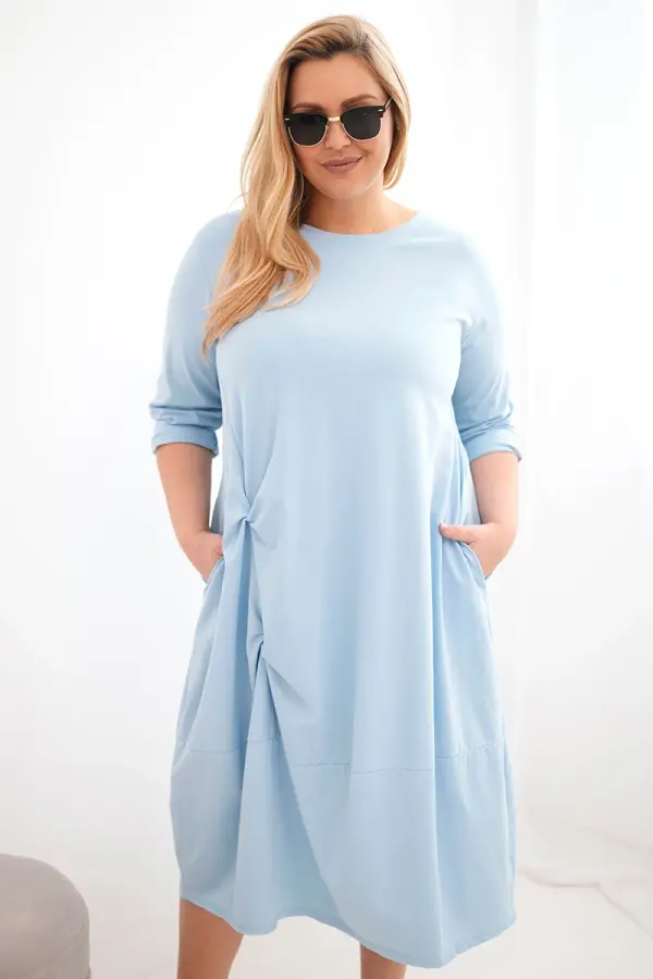 Kesi Włoski Дамска памучна рокля Kesi Plus Size с волани, синя