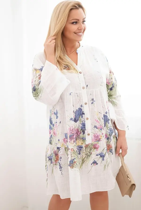 Kesi Włoski Дамска памучна рокля с големи размери и флорален мотив