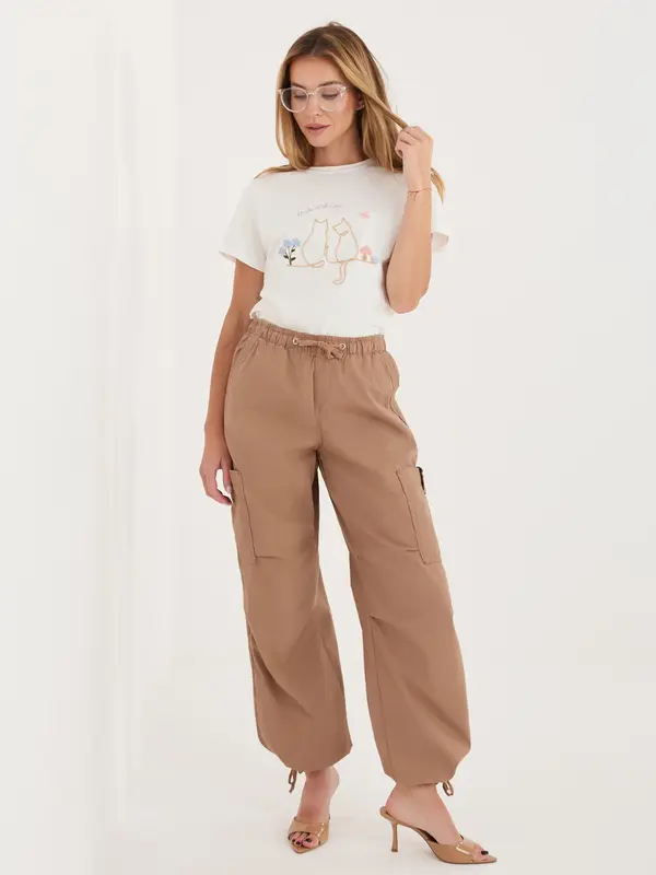 Italy Moda Дамска памучна тениска в цвят екрю