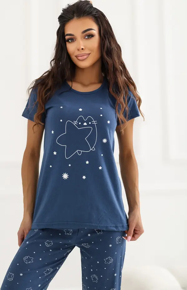 Forever Pink Дамска пижама с щампа - тъмносиня