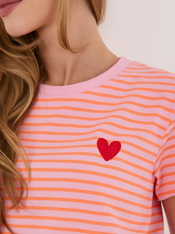 Italy Moda Дамска раирана тениска, тъмно розова