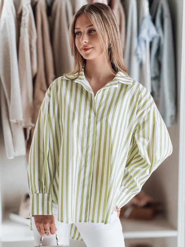 DStreet Дамска риза с овърсайз размер на зелени и бели райета