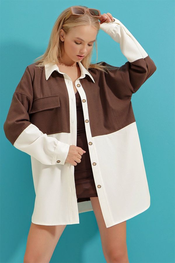 Trend Alaçatı Stili Дамска риза Trend Alaçatı Stili Color Block