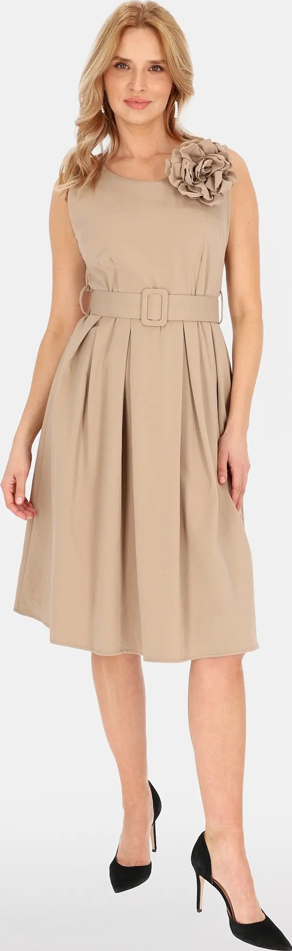 PERSO Дамска рокля без ръкави с брошка