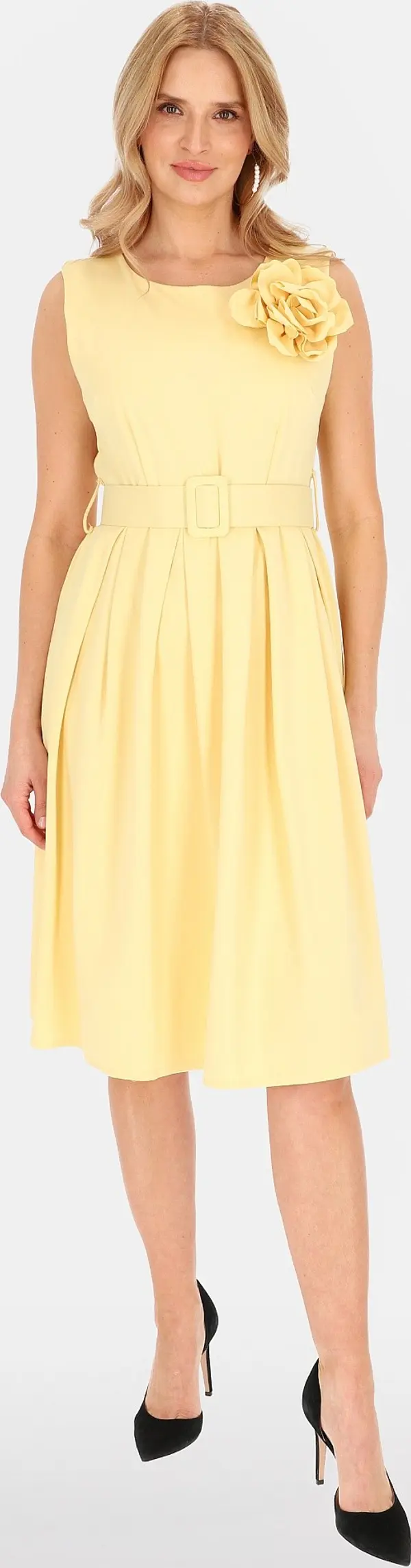 PERSO Дамска рокля без ръкави с миди кройка и сваляща се брошка