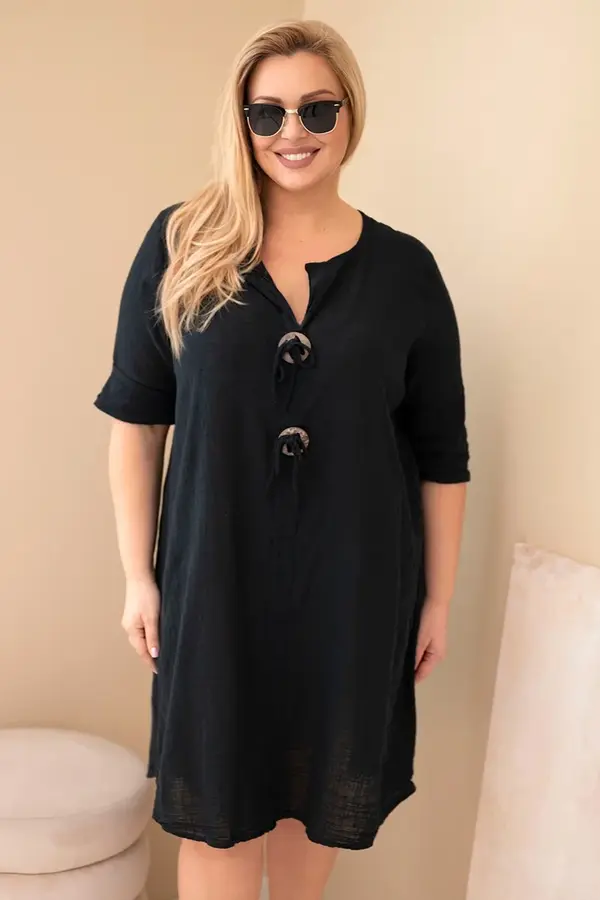 Kesi Włoski Дамска рокля Kesi Plus size с връзка на врата, черна