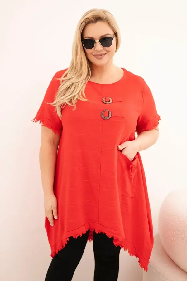 Kesi Włoski Дамска рокля Kesi с големи размери, удължен гръб и джоб, червена