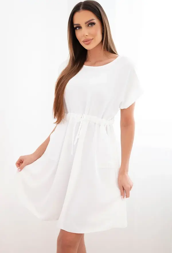 Kesi Włoski Дамска рокля Kesi с връзка на талията, бяла