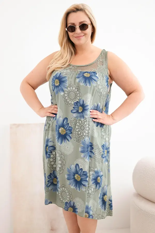 Kesi Włoski Дамска рокля с флорален принт Kesi Plus Size с дантела