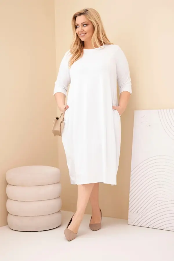 Kesi Włoski Дамска рокля с големи размери, джобове и навити ръкави