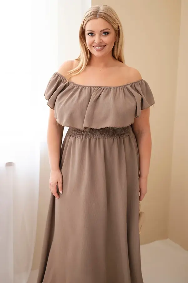 Kesi Włoski Дамска рокля с големи размери с волани и ластик на талията