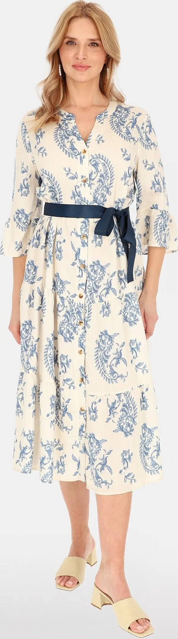 PERSO Дамска рокля с щампа и копчета