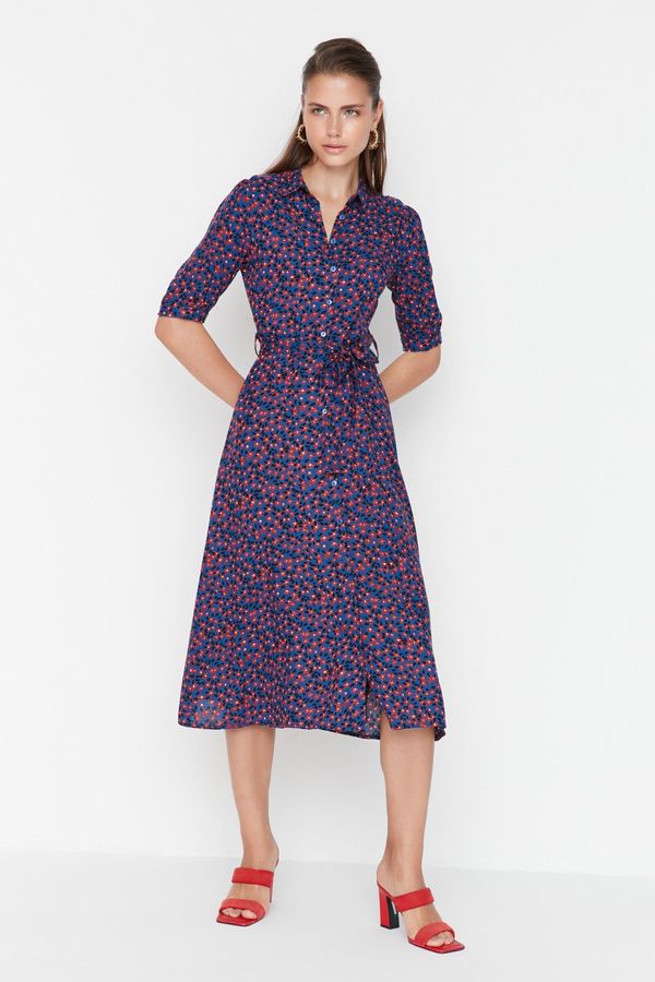 Trendyol Дамска рокля Trendyol MultiColored BeltEd Shirt Dress