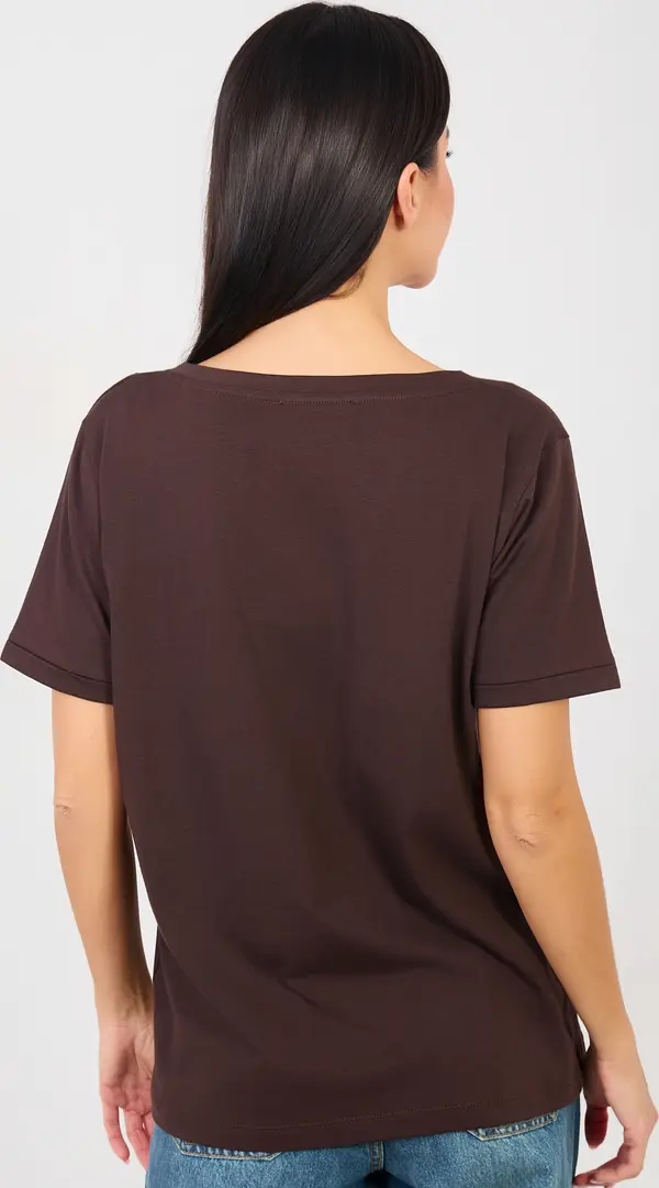 RUE PARIS Дамска тениска с къс ръкав, тъмнокафява