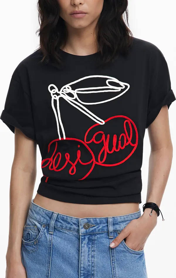 DESIGUAL Дамска тениска с щампа и дънки тип „бойфренд“