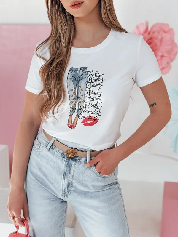 DStreet Дамска тениска с щампа TRENDAY, бяла