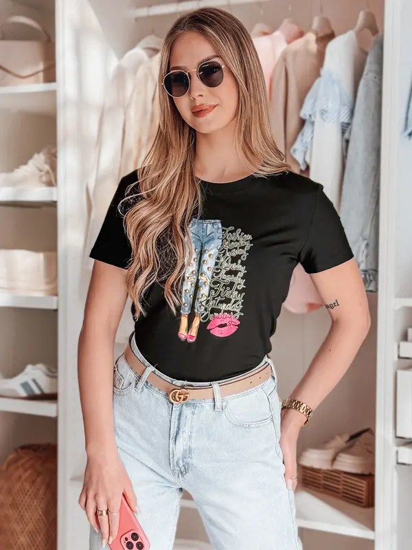 DStreet Дамска тениска с щампа TRENDAY, черна