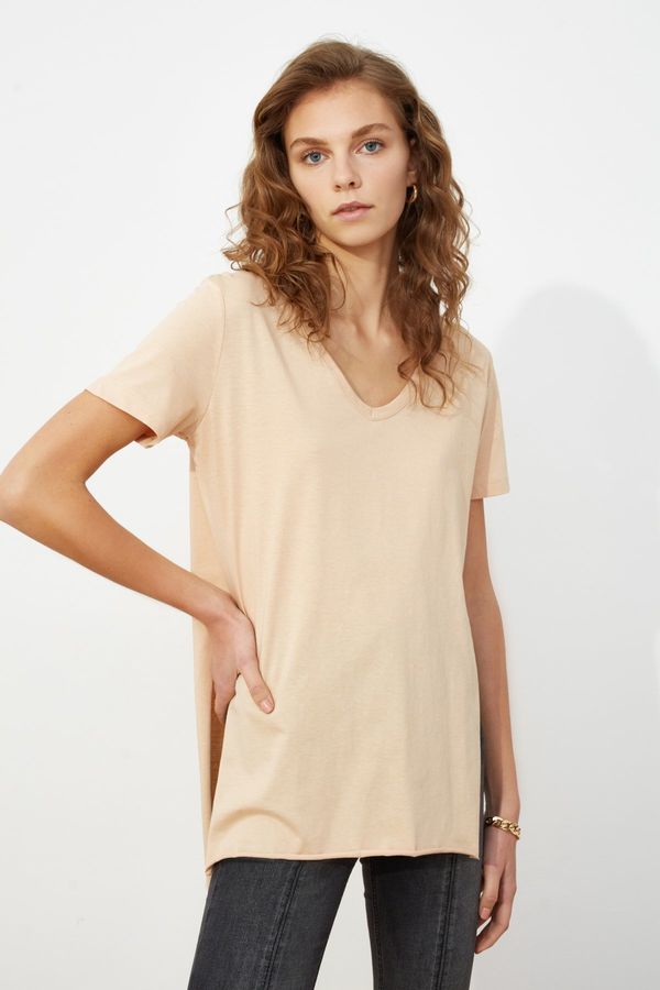 Frogies Дамска тениска Trendyol V Collar Asymmetric