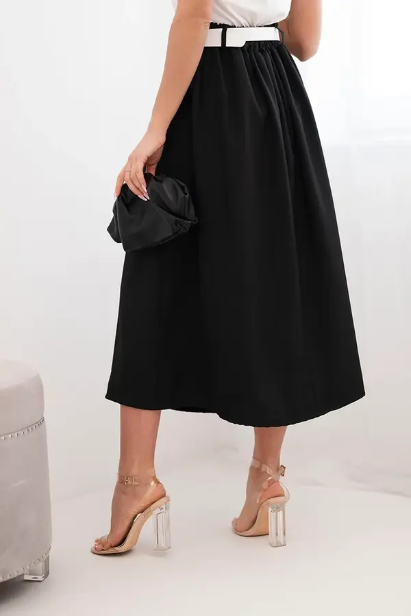 Kesi Włoski Дамска вискозна пола с колан и плисета, черна