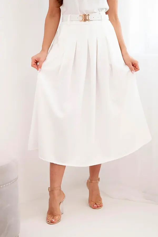 Kesi Włoski Дамска вискозна пола с колан и плисета, екрю