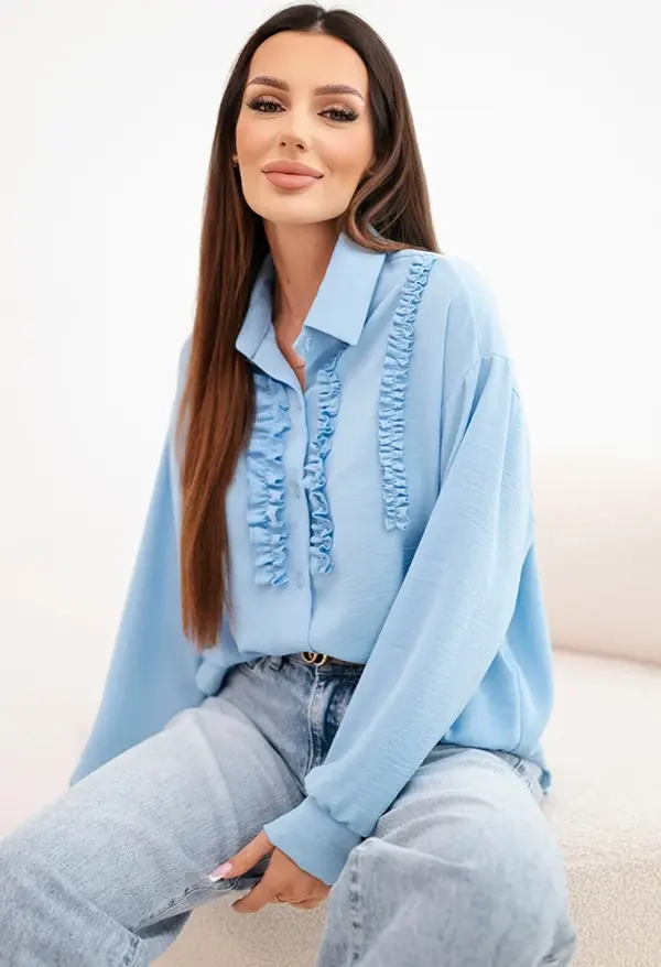 Kesi Włoski Дамска вискозна риза Kesi с волани, синя