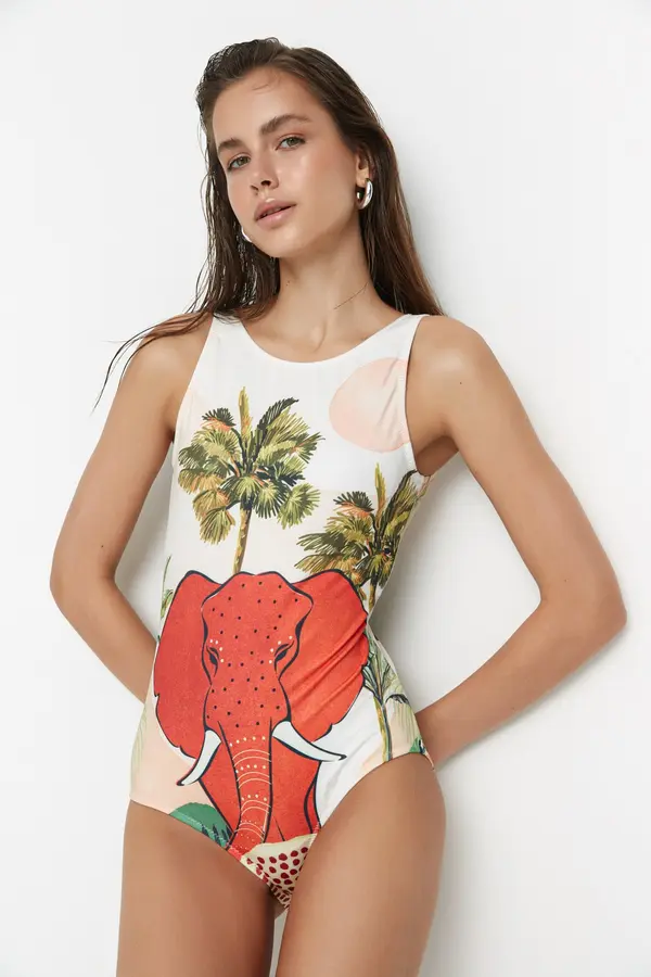 Trendyol Дамски бански Trendyol Tropical Patterned